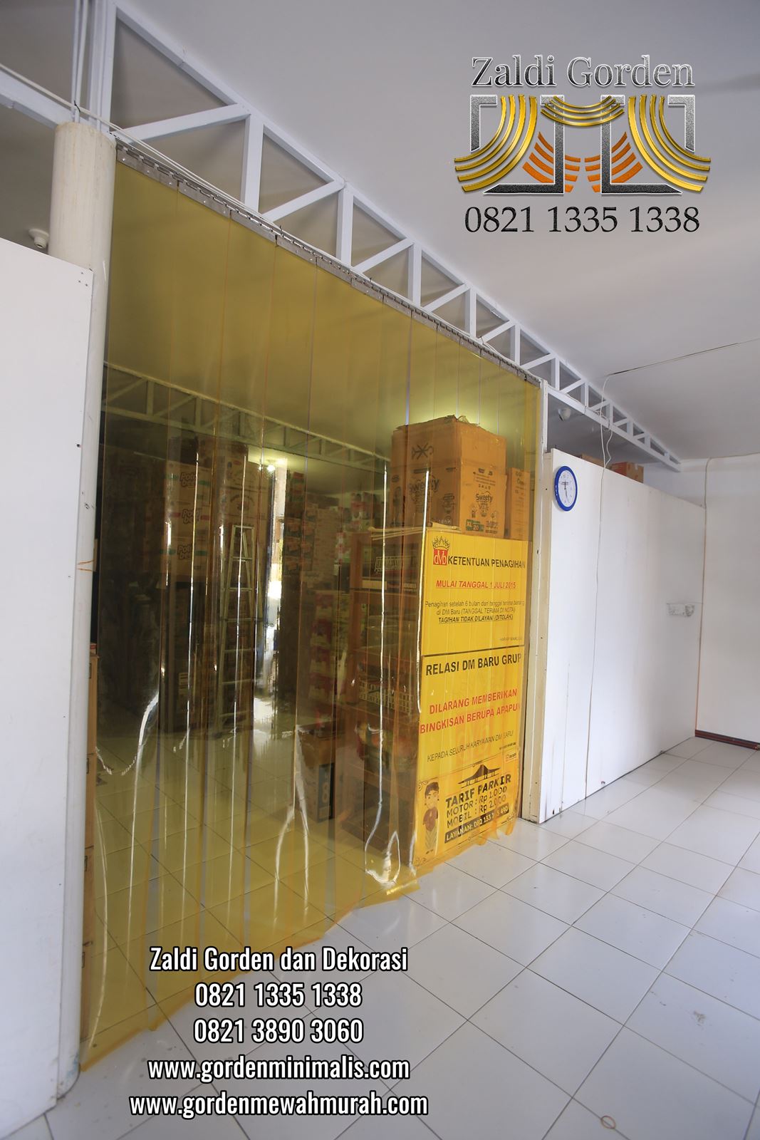 Tirai Plastik Transparan Anti serangga warna orange untuk pintu pembatas gudang restoran supermaket rumah sakit (3)